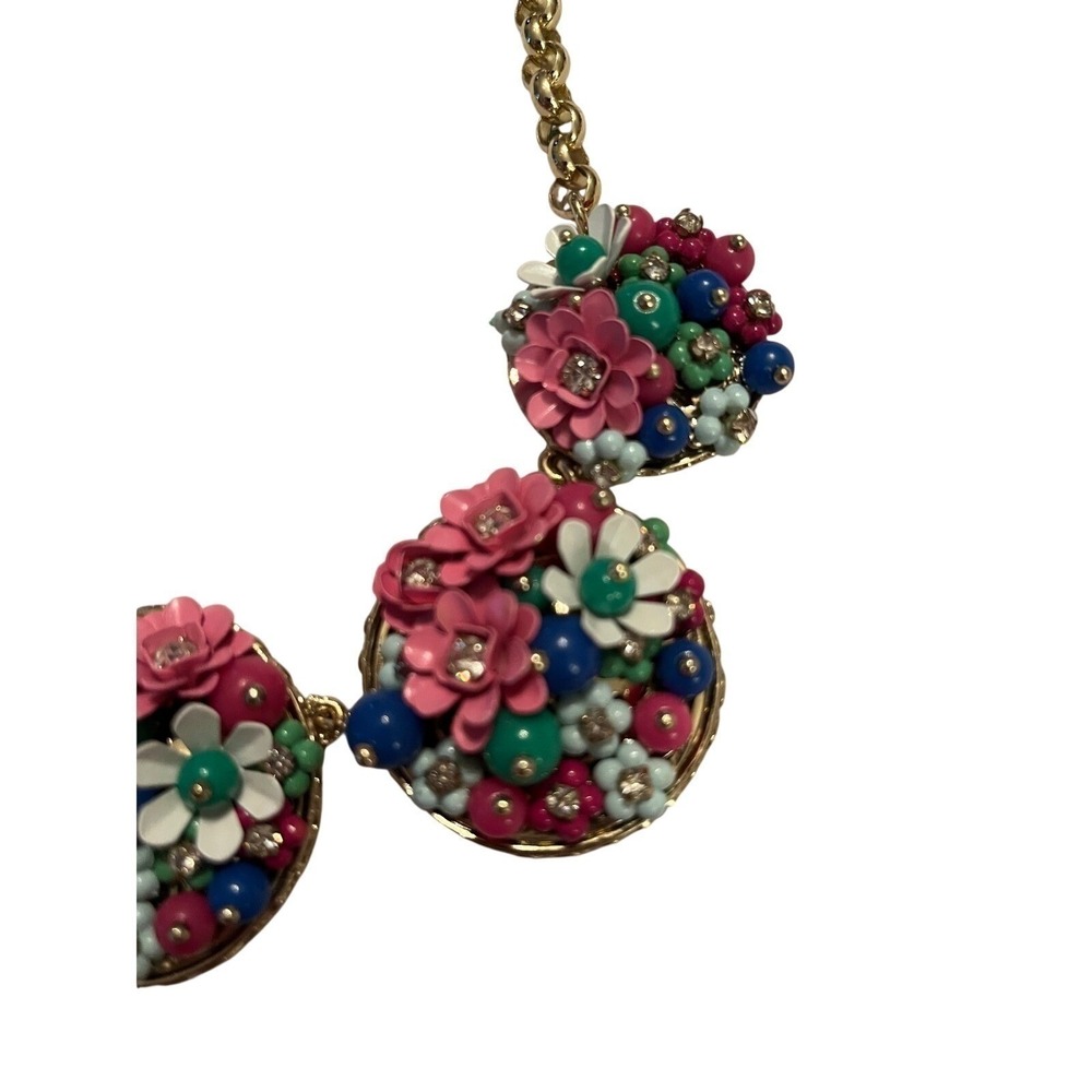 Talbots Floral Statement Necklace Multicolor Enamel Rhinestone Gold Tone Bib - Picture 4 of 8